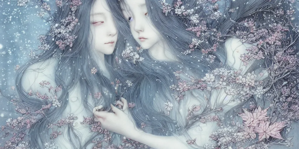 Image similar to breathtaking delicate detailed concept art winter creatures blend, by miho hirano, bizarre compositions, exquisite detail, pastel colors, 8 k