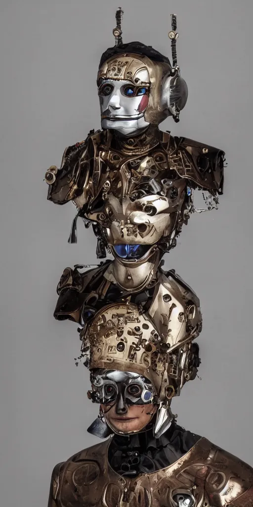 Prompt: a beautiful cyborg made of northern european ceremonial maske