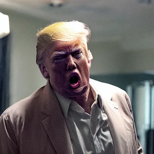 Prompt: donald trump as zombie in the walking dead. movie still. cinematic lighting