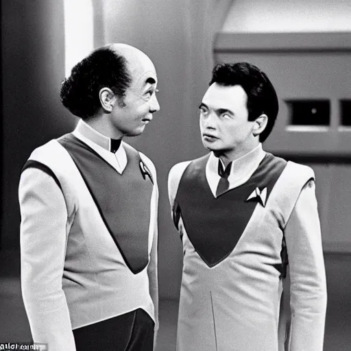 Image similar to Young Eintsein and Old Einstein in starfleet uniforms from the next Star Trek movie