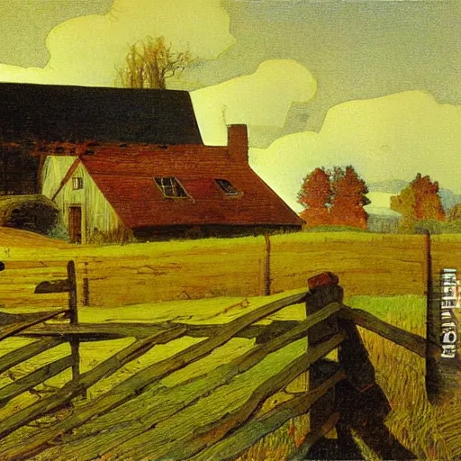 Image similar to a farmhouse by n c wyeth