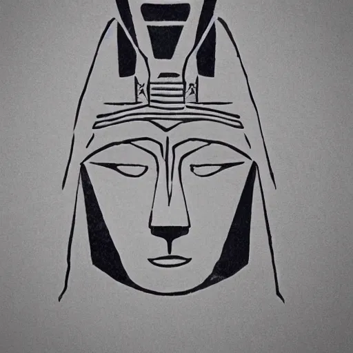 Prompt: highly detailed stencil of Anubis' face overlooking the pyramids