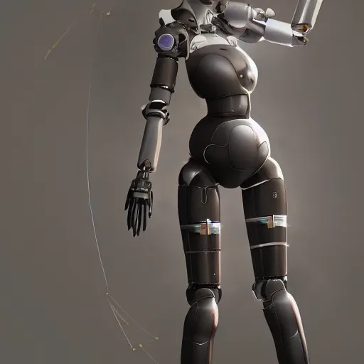 Image similar to showcase of a new female robot companion modeled after 2B nier automata, 4k, realistic, unreal engine render, trending in artstation, artstationHD, artstationHQ