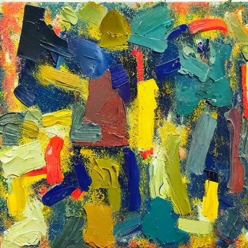 Image similar to oil paint impasto relief, multi layered abstract texture thick brush marks, some splattered paint, in the style of monet and frank auerbach