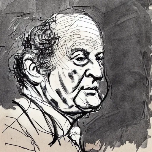 Image similar to a realistic yet scraggly portrait sketch of the side profile of a stern and sophisticated larry fine, trending on artstation, intricate details, in the style of frank auerbach, in the style of sergio aragones, in the style of martin ansin, in the style of david aja, in the style of mattias adolfsson