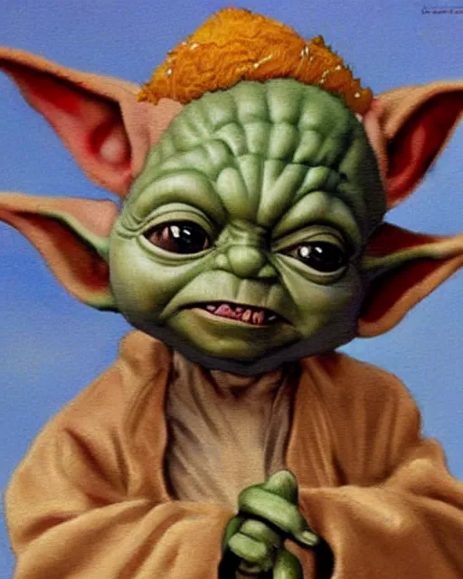 Image similar to gangster baby yoda in the style of the birth of venus