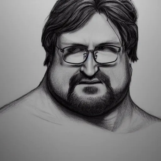 Image similar to highly detailed pencil sketch of a muscular Gabe Newell