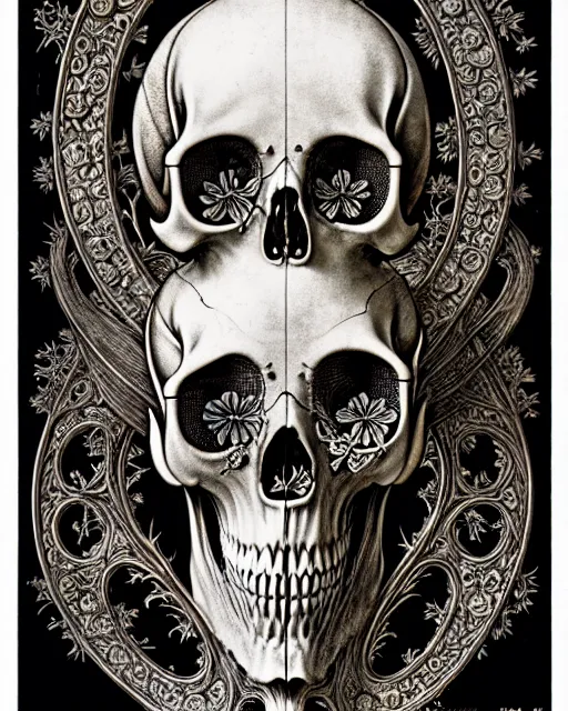 Image similar to art forms of nature by ernst haeckel, memento mori by arthur rackham, ornate antique porcelain beautiful skull mask, ultrasharp, photorealistic, hyperdetailed, octane render, polished, art nouveau, neo - gothic, gothic, intricate ornamental organic filigree, art nouveau botanicals, art forms of nature by ernst haeckel, horizontal symmetry, symbolist, visionary