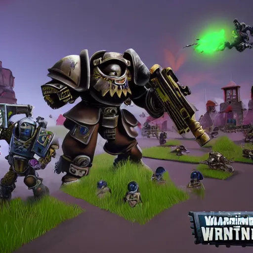 Image similar to warhammer 4 0 k in fortnite, collab