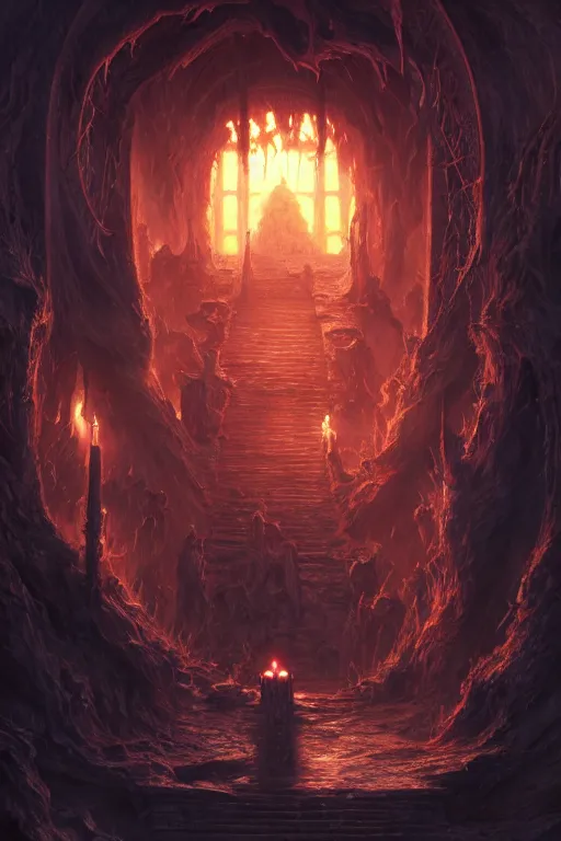 Image similar to gate to hell, highly detailed, d & d, fantasy, highly detailed, digital painting, trending on artstation, concept art, sharp focus, illustration, global illumination, ray tracing, realistic shaded, art by artgerm and greg rutkowski and fuji choko and viktoria gavrilenko and hoang lap, sunny