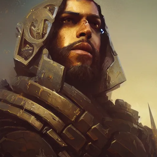 Image similar to a beautiful portrait of a babylonian warlord by greg rutkowski and adam hughes, highly realistic, intricate, detailed, 4 k textures, trending on artstation