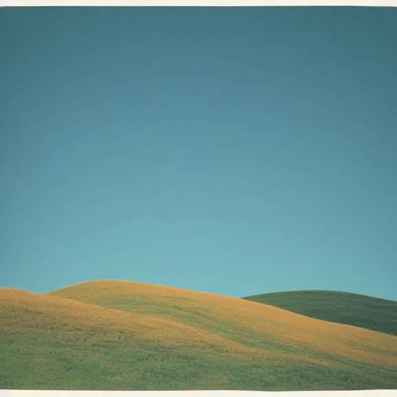 Image similar to rolling hills landscape, teal gradient, film photography 70's, album art