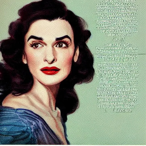 Image similar to “Rachel Weisz portrait, color vintage magazine illustration 1950”