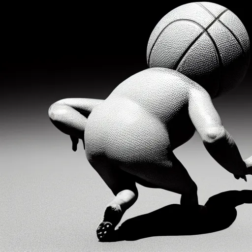 Image similar to a six foot tall anthropomorphic toad playing basketball, style of maurice sendak, unreal engine, 4 k, artstation, ultra realistic, dynamic lighting, dynamic shadow