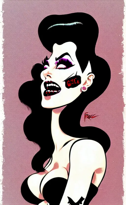 Image similar to looking up at a goth girl with a detailed face and black hair, burlesque psychobilly, rockabilly, punk, white background, vector art, illustration by frank frazetta
