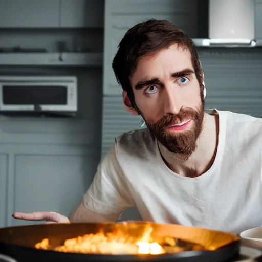 Image similar to picture of asmongold watching tv while cooking a meal, good lighted photo, sharp details, detailed, hd, hdr