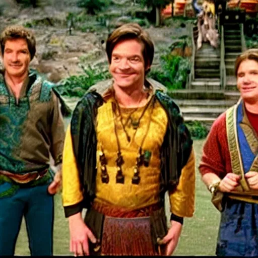 Prompt: a screen still of jason bateman participating in the show legends of the hidden temple.