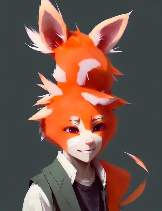 Image similar to a beautiful fullbody portrait of a cute anime boy with orange hair and pink fox ears. character design by cory loftis, fenghua zhong, ryohei hase, ismail inceoglu and ruan jia. artstation, volumetric light, detailed, photorealistic, fantasy, rendered in octane