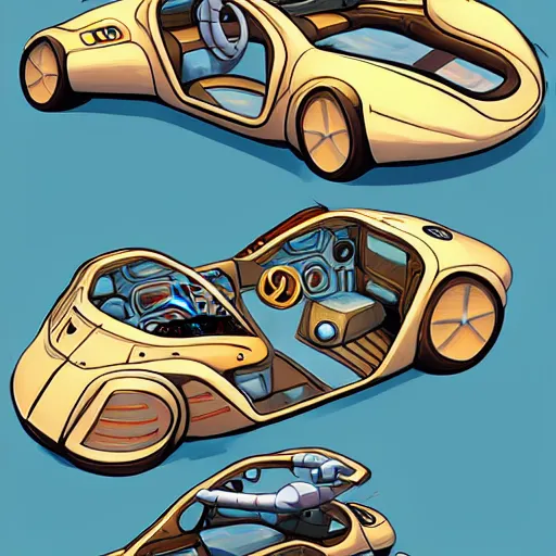 Image similar to deponia art style retrofuturism car concept