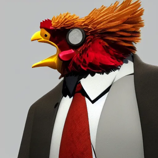 Image similar to a high quality photo of a chicken wearing a suit, 8k, artstation