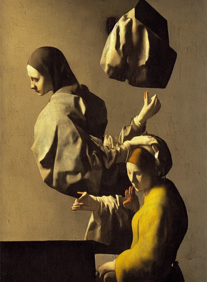 Prompt: virulent female spirit, apparition, by johannes vermeer, masterful artwork