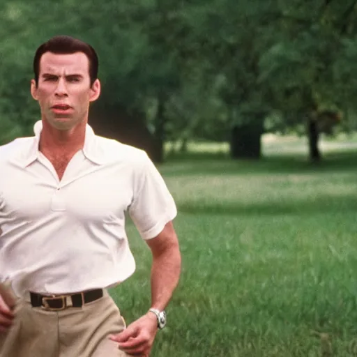 Image similar to A still of John Travolta as Forrest Gump. Extremely detailed. Beautiful. 4K. Award winning.