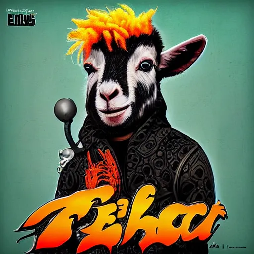 Image similar to epic album cover, baaah fieri, goat, trending on artstation, award-winning art