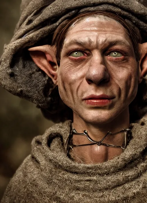 Prompt: closeup portrait of medieval goblin, depth of field, zeiss lens, detailed, symmetrical, centered, fashion photoshoot, by Annie Leibovitz and Steve McCurry, David Lazar, Jimmy Nelsson, Breathtaking, 8k resolution, extremely detailed, beautiful, establishing shot, artistic, hyperrealistic, beautiful face, octane render