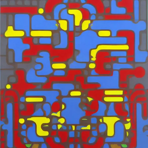 Prompt: pac - man - maze!!!! painting by mondrian