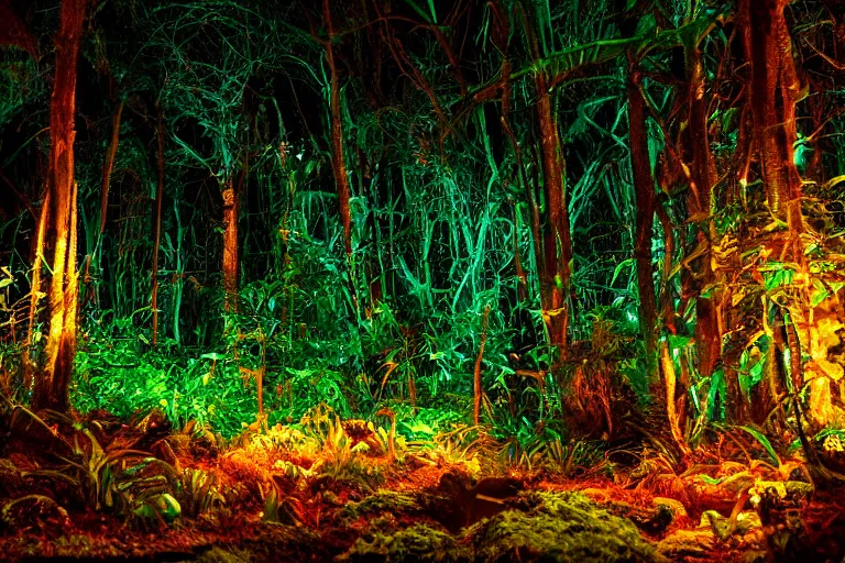 Image similar to scene still of avatar variety bioluminescent forest at night. 4 k cinematic cg weta weta weta color grading lut balance perfect lighting