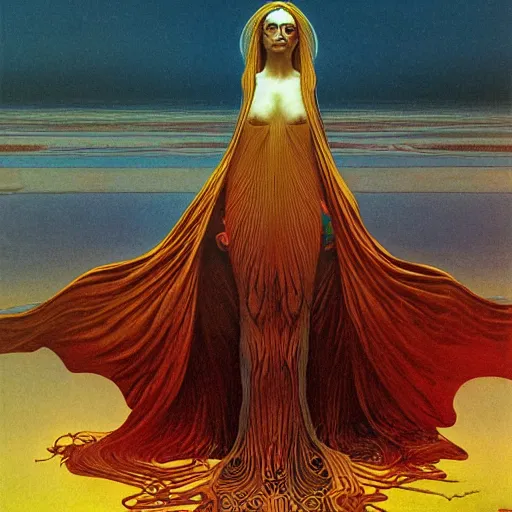 Image similar to queen of jupiter by zdzisław beksinski, zaha hadid and alphonse mucha