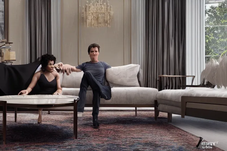 Image similar to a cinematic still from oprah couch, (tom cruise!!!!!), tomcruise!!!, ((((octane render, nvidia raytracing demo))))