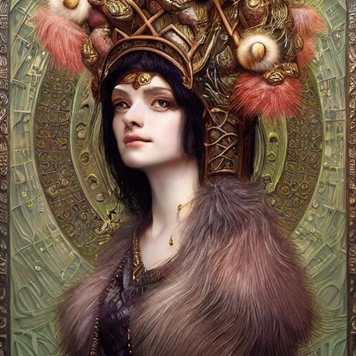 Image similar to a photograpic portrait of a anthropomorphic norse mythology mimosa wearing furry clothes, fantasy, intricate, elegant, highly detailed, digital painting, artstation, concept art, smooth, sharp focus, illustration, art by artgerm and H R Giger and alphonse mucha