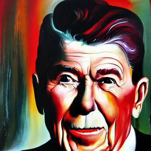 Image similar to ronald reagan painted by francis bacon