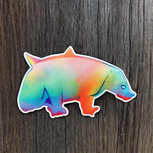 Prompt: die cut sticker of side profile of rainbow rhino