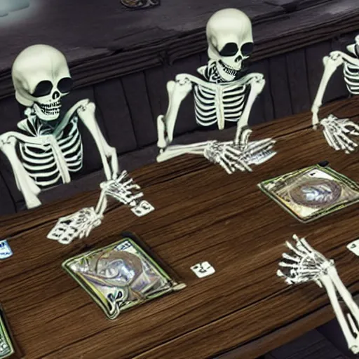 Prompt: skeletons playing magic : the gathering