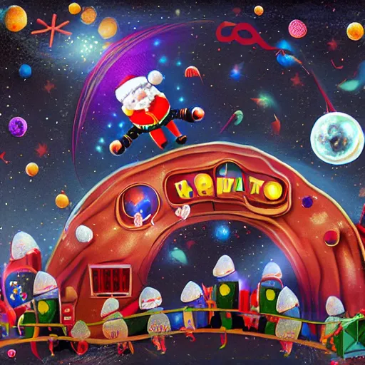 Image similar to a black hole in santa's factory. unrealistic. digital art. high fidelity. 4 k. high quality.