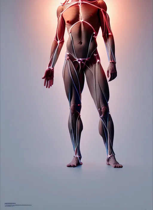 Image similar to portrait of a human diagram, human muscle medical diagram with good cable management, intricate, elegant, glowing lights, highly detailed, digital painting, artstation, concept art, smooth, sharp focus, illustration, art by wlop, mars ravelo and greg rutkowski