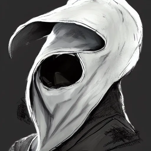 Image similar to female plague doctor donning a black hood, steel knightly armor and a white armored crow mask, trending on artstation