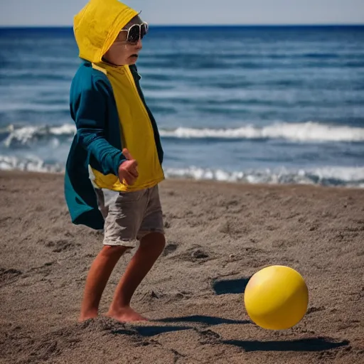 Prompt: Picture of Jesse Pinkman at the beach playing beach ball. Photography. 50mm. Beach