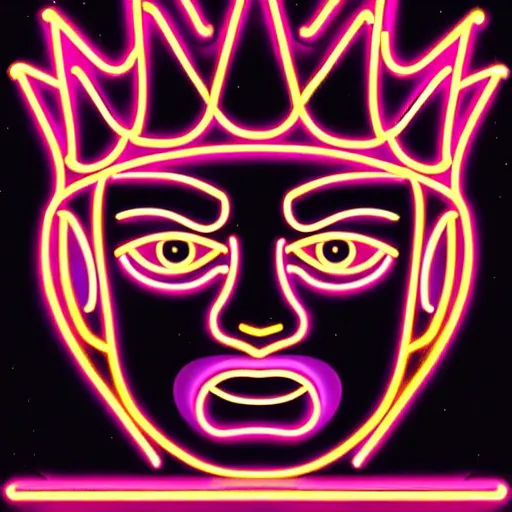 Prompt: a glowing neon crown with a beautiful eye mounted on it, night, psychedelic, bold black lines, flat colors, minimal 1 9 7 0 s poster illustration