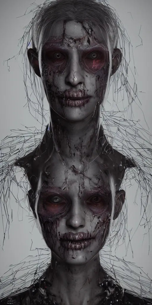 Prompt: Portrait of an impossibly beautiful undead cyberpunk, gorgeous, face, intricate complexity, horror, trending on art station, photoreal, 8k, octane render