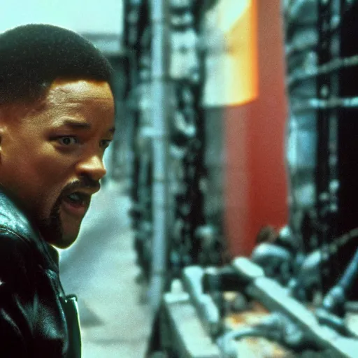 Prompt: film still of will smith as the terminator (1984 film), film grain, insanely detailed, 4k, photorealistic, hd