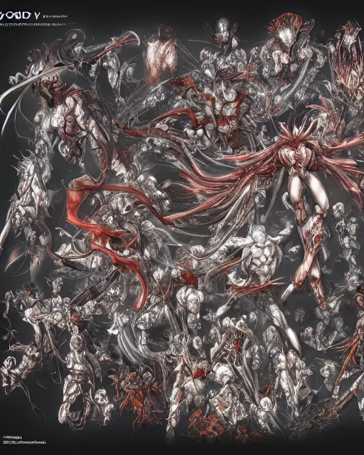 Image similar to anatomy of God by Yoshitaka Amano 4k hyper detailed trending on artstation