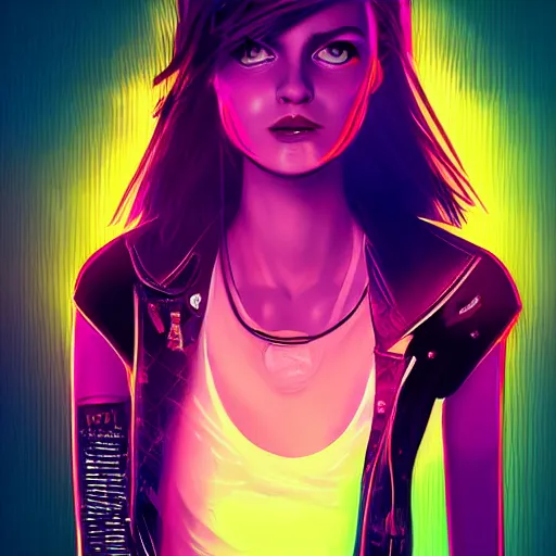 Prompt: hyper realistic portrait of a punk girl, neon lighting, smooth background, concept art, olly moss