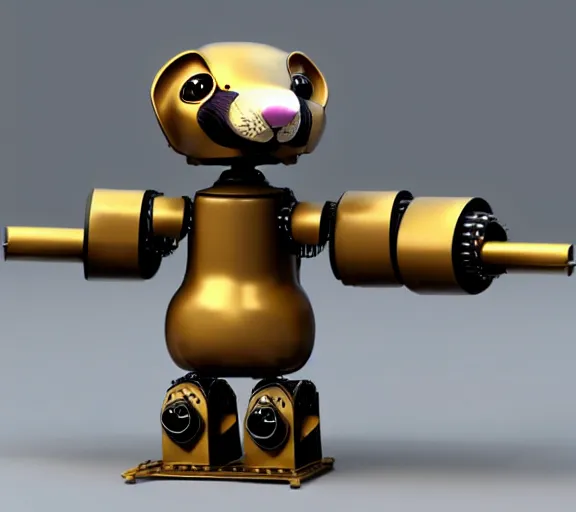 Image similar to futuristic steampunk ferret - shaped robot, steam - powered 3 d render ferret - shaped mechanical robot