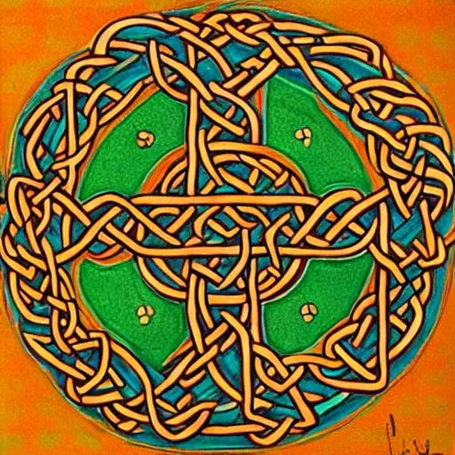 Prompt: warrior made of Celtic knots, painting