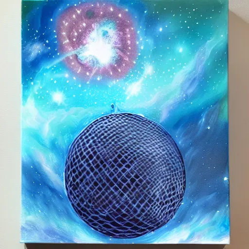 Prompt: highly detailed artwork, dyson sphere, deep cyan background nebula, acrylic painting