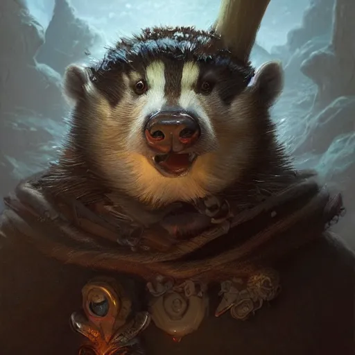 Image similar to a detailed portrait of a badger wizard, by justin gerard and greg rutkowski, digital art, realistic painting, dnd, character design, trending on artstation