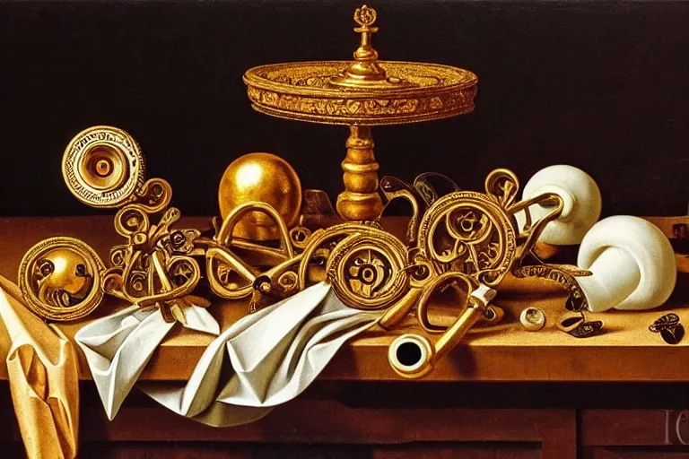 Image similar to inspiring renaissance still life of fidget spinners on an antique dresser, intricate, ornate, highly detailed fidget spinners, natural light, golden hour, oil painting by caravaggio